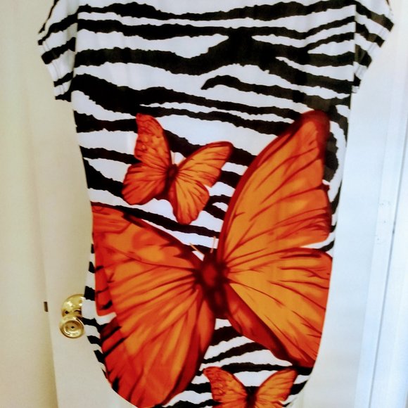ZEBRA WOMEN ORANGE BUTTERFLY TOP SIZE M - Picture 5 of 8